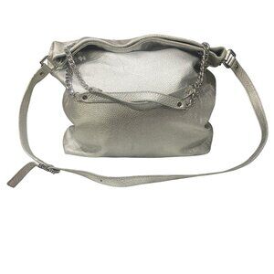 MICHAEL KORS Silver Metallic Pebbled Leather Satchel Chains Shoulder Hobo Purse
